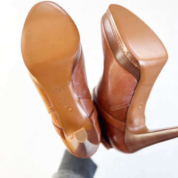 Ralph Lauren Collection Naima Vachetta Leather Caramel Brown Ankle Boots